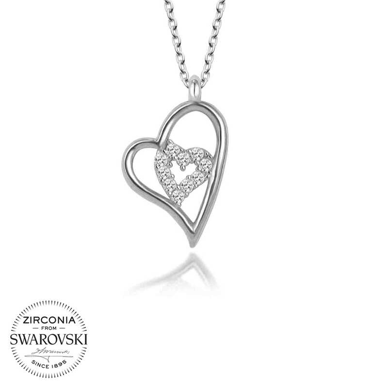 Swarovski%20Taşlı%20Gümüş%20Kalp%20Bayan%20Kolye