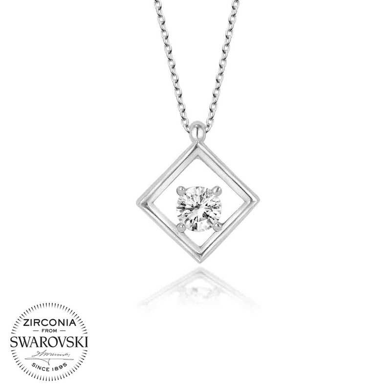 Swarovski%20Taşlı%20Gümüş%20Dörtgen%20Bayan%20Kolye