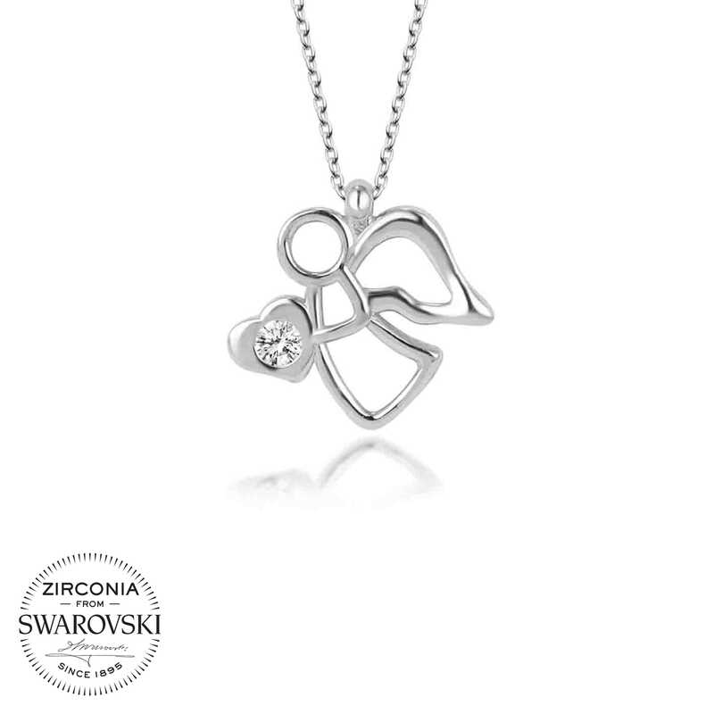 Swarovski%20Taşlı%20Gümüş%20Melek%20Bayan%20Kolye