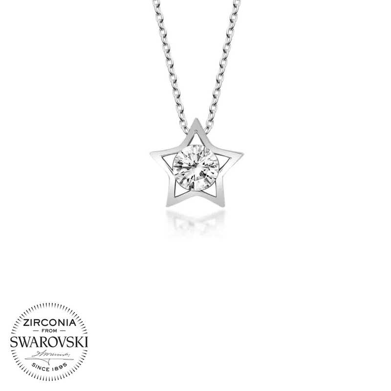 Swarovski%20Taşlı%20Gümüş%20Yıldız%20Bayan%20Kolye