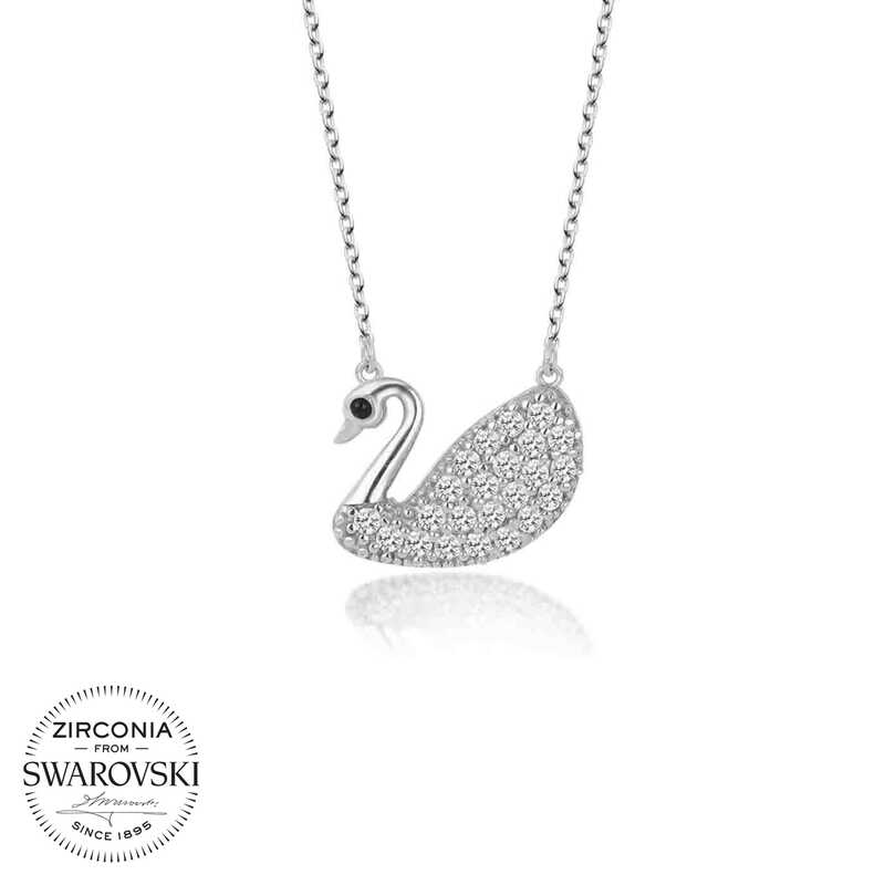 Swarovski%20Taşlı%20Gümüş%20Kuğu%20Bayan%20Kolye