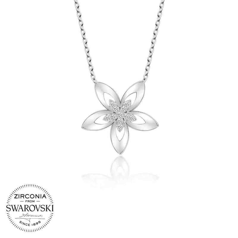 Swarovski%20Taşlı%20Gümüş%20Çiçek%20Bayan%20Kolye