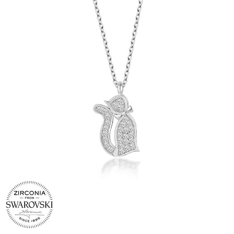 Swarovski%20Taşlı%20Gümüş%20Kedi%20Bayan%20Kolye