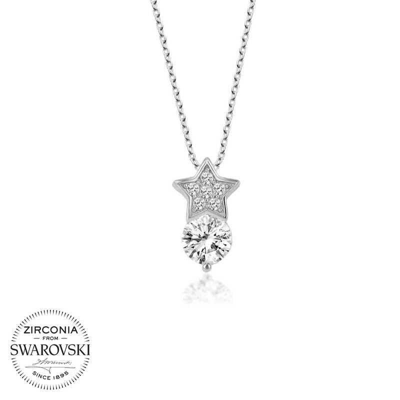 Swarovski%20Taşlı%20Gümüş%20Yıldız%20Tektaş%20Bayan%20Kolye