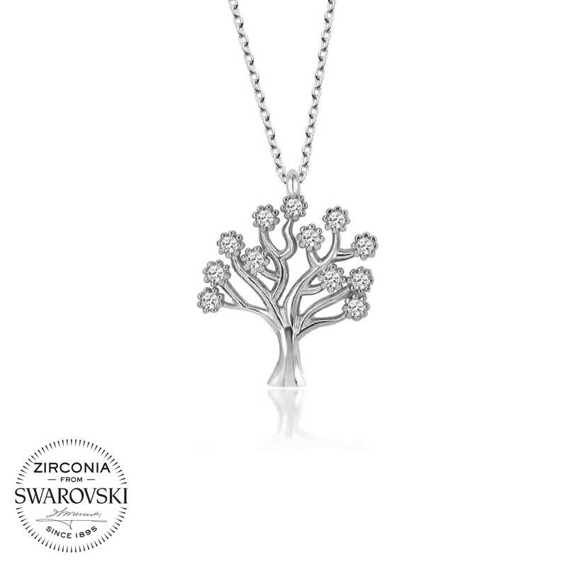 Swarovski%20Taşlı%20Gümüş%20Hayat%20Ağacı%20Bayan%20Kolye