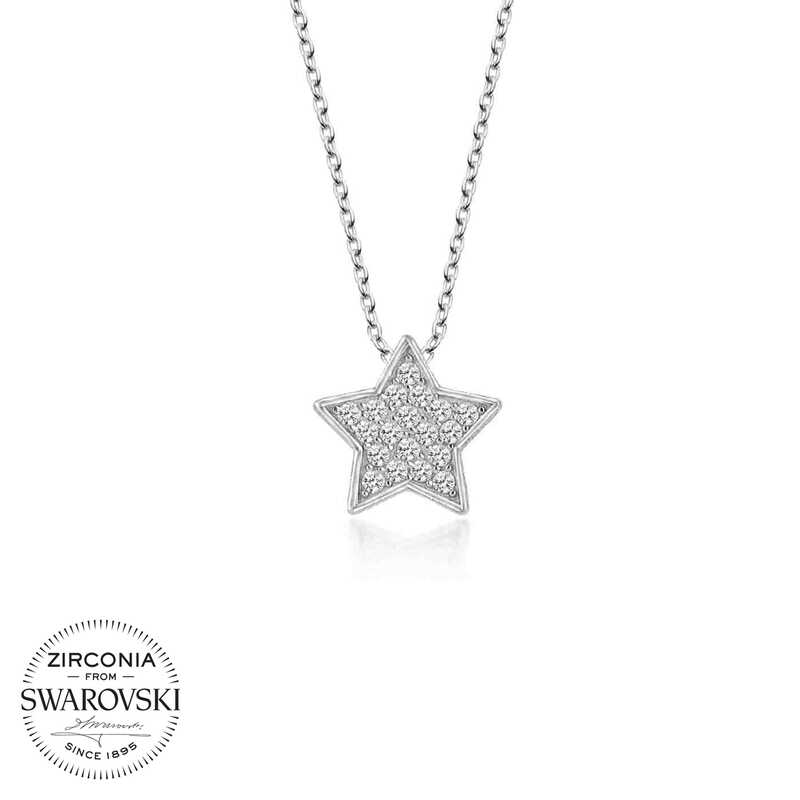 Swarovski%20Taşlı%20Gümüş%20Yıldız%20Bayan%20Kolye