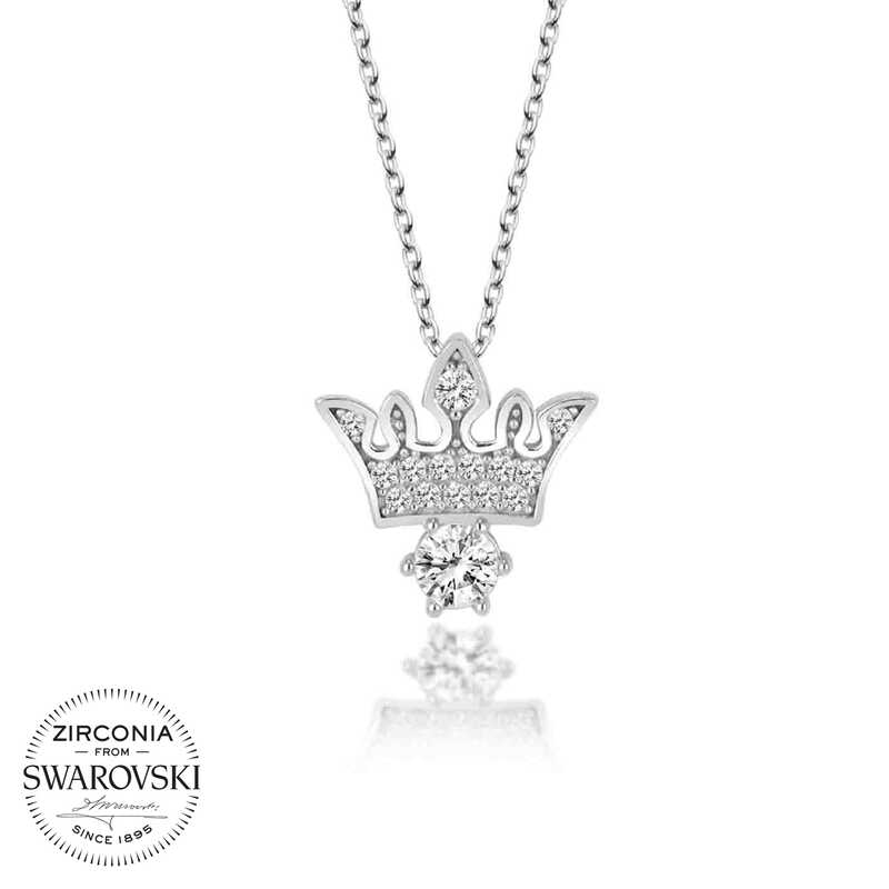 Swarovski%20Taşlı%20Gümüş%20Kral%20Tacı%20Bayan%20Kolye