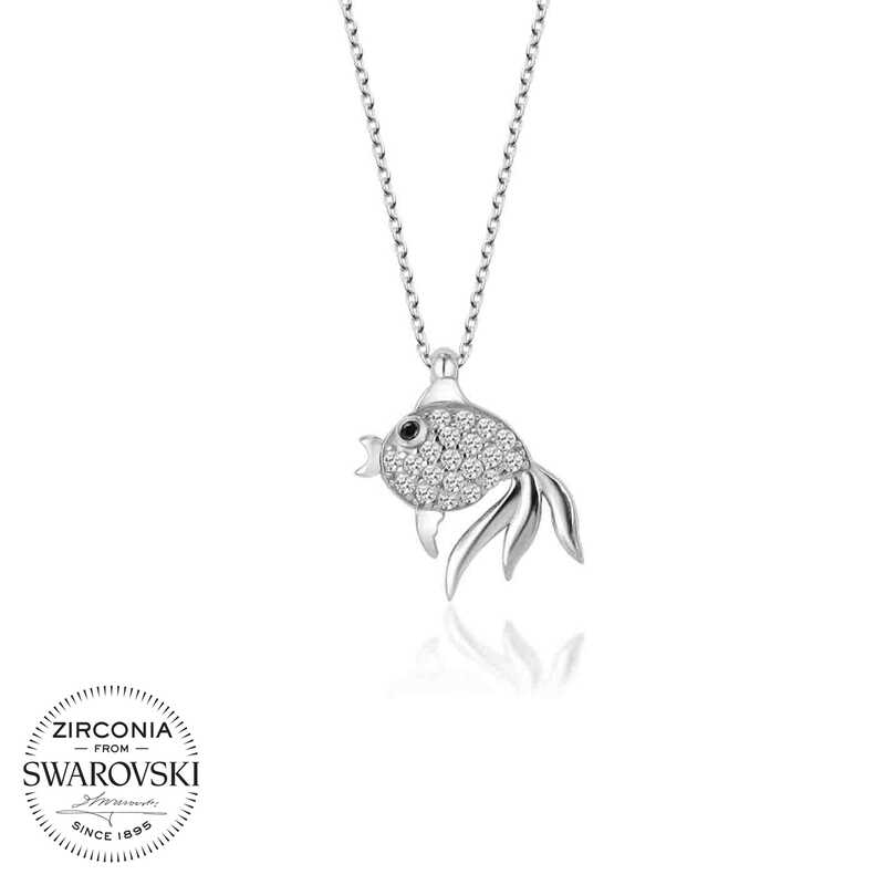 Swarovski%20Taşlı%20Gümüş%20Balık%20Bayan%20Kolye