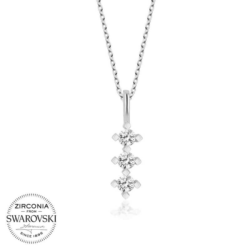 Swarovski%20Taşlı%20Gümüş%20Üçtaş%20Tektaş%20Bayan%20Kolye