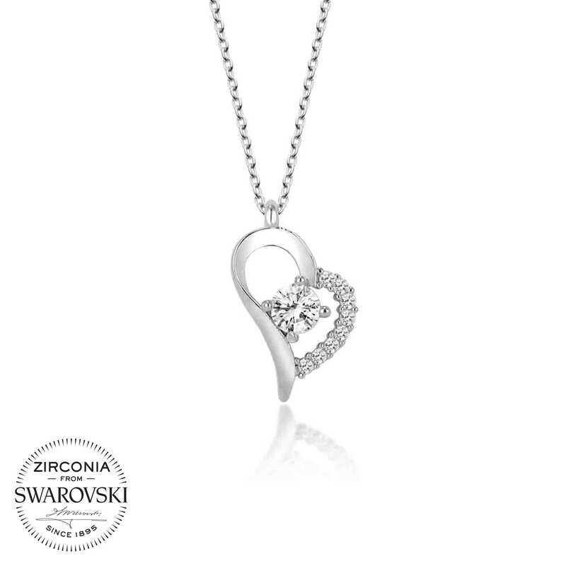 Swarovski%20Taşlı%20Gümüş%20Kalp%20Tektaş%20Bayan%20Kolye