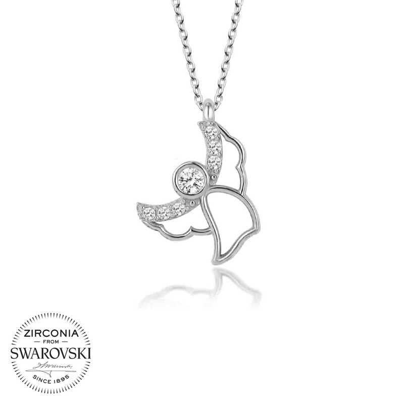 Swarovski%20Taşlı%20Gümüş%20Melek%20Bayan%20Kolye