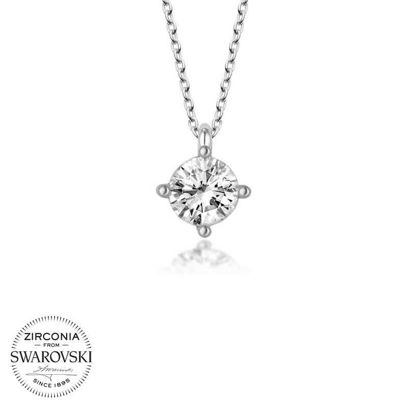 Swarovski%20Taşlı%20Gümüş%20Tektaş%20Bayan%20Kolye