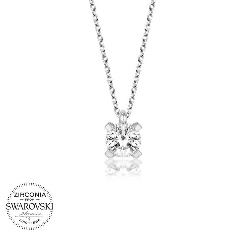 Swarovski%20Taşlı%20Gümüş%20Tektaş%20Bayan%20Kolye